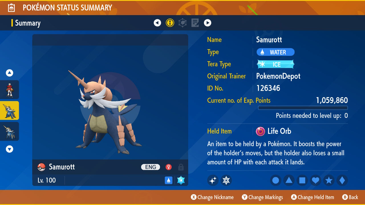 #503 Samurott (Unova or Hisui) (Alpha in PLA)
