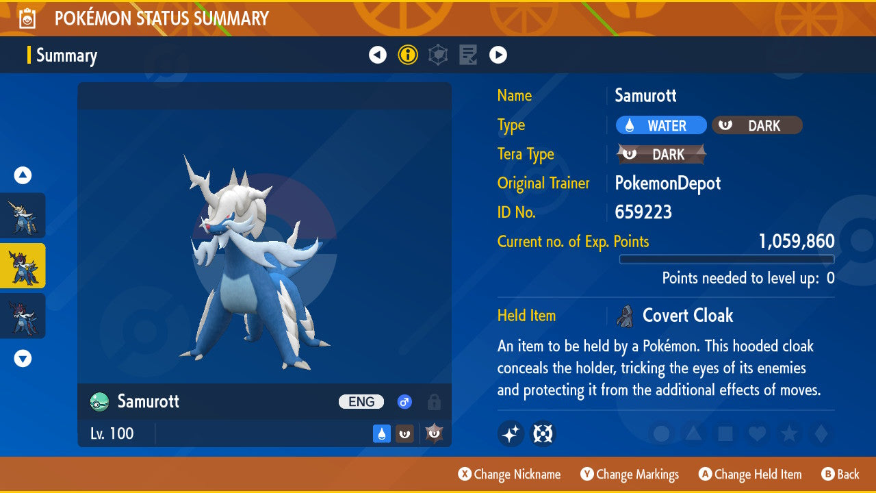 #503 Samurott (Unova or Hisui) (Alpha in PLA)