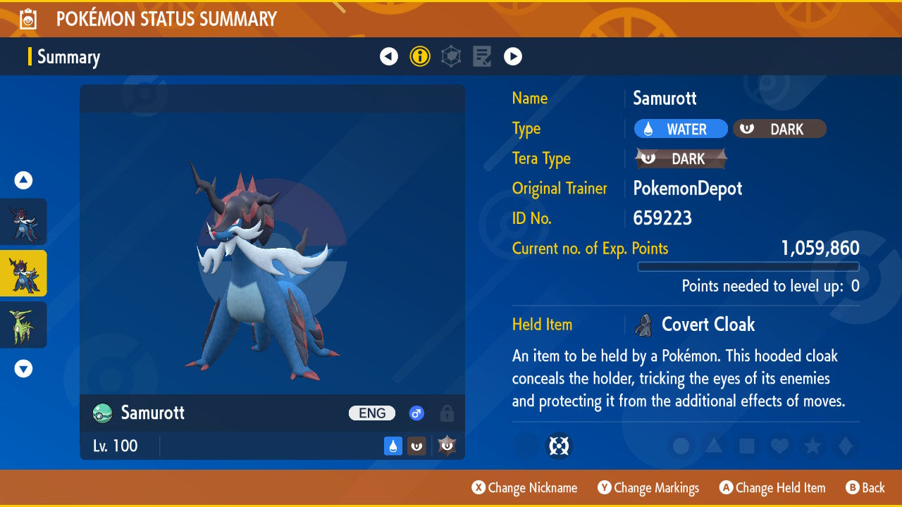 #503 Samurott (Unova or Hisui) (Alpha in PLA)